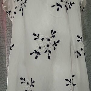 Floral Embroidered Women's Top - White and Navy Blue